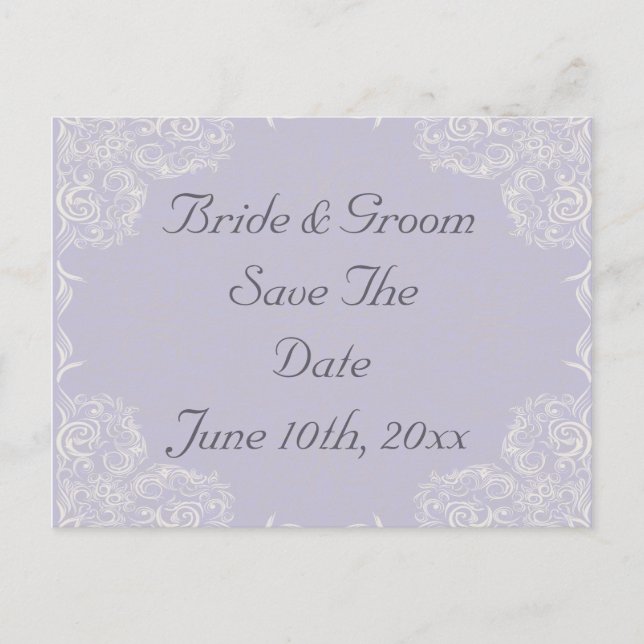Elegant Lavender with White Swirls Wedding Announcement Postcard (Front)