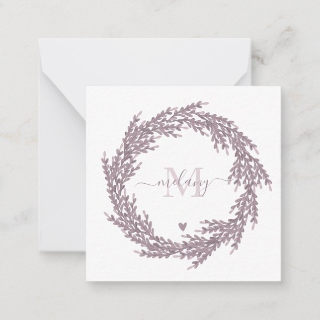 Elegant Lavender Wreath - Monogrammed Card (Front)