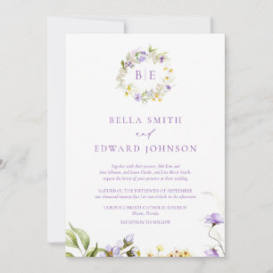 Elegant Lavender & Yellow Floral Monogram Wedding Invitation