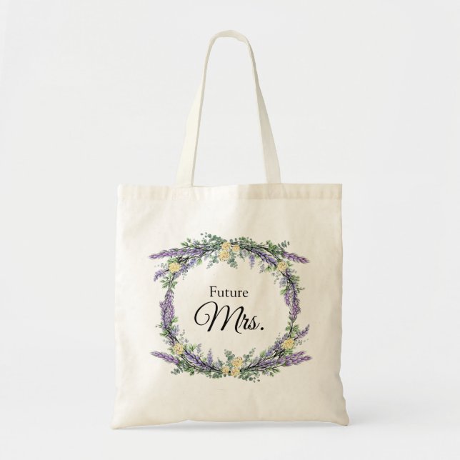 Elegant Lavender yellow Rose Eucalyptus Future Mrs Tote Bag (Front)