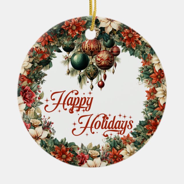 Elegant lavish Christmas wreath ornamental baubles Ceramic Tree Decoration (Front)