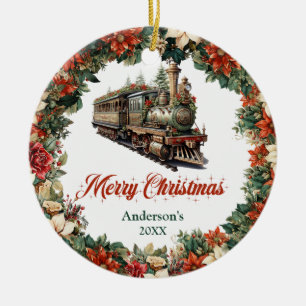 Elegant lavish Christmas wreath vintage train Ceramic Tree Decoration