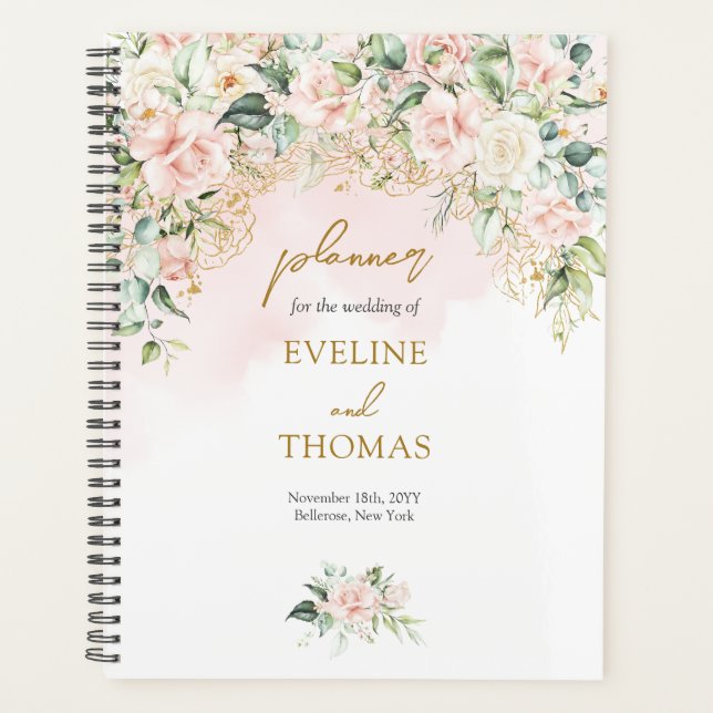 Elegant lavish soft pink roses gold wedding planner (Front)