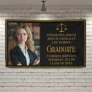 Elegant Law School Photo Graduation Party Black Banner