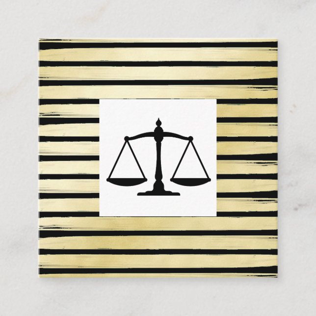Elegant lawyer black gold foil paint striped square business card (Front)