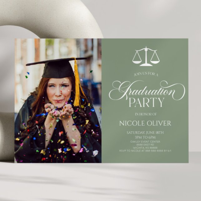 Elegant Lawyer Scale Custom Picture Graduation Invitation (Creator Uploaded)