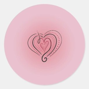 Elegant Layered Black & Red Heart on Pink Sticker