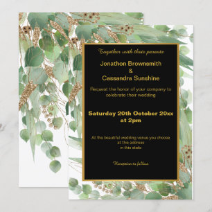 ELEGANT LAYERED GOLD BLACK EUCALYPTUS INVITATION
