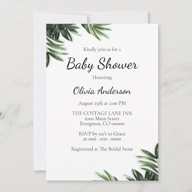 Elegant Leaf Baby Shower Invitation (Front)