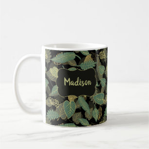 Elegant Leaf Birthday Botanical Initial Coffee Mug