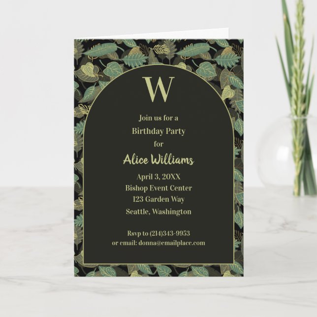 Elegant Leaf Botanical Initial Party Invitation (Front)