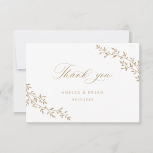 Elegant Leaf Branch Botanical Gold Script Wedding Thank You Card