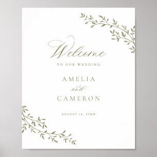 Elegant Leaf Branch Botanical Sage Wedding Welcome Poster