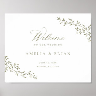 Elegant Leaf Branch Botanical Sage Wedding Welcome Poster