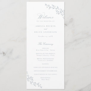 Elegant Leaf Branch Dusty Blue Wedding Program Programme