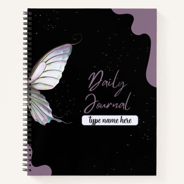 Elegant Leaf & Butterfly Journal - Lavender&Black (Front)
