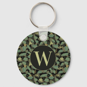 Elegant Leaf Design Botanical Initial Key Ring