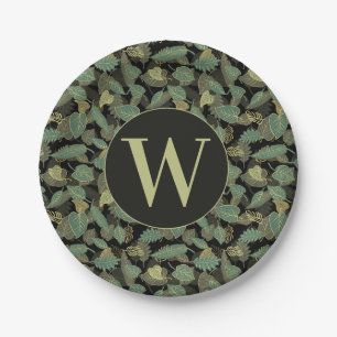 Elegant Leaf Design Botanical Initial Paper Plate