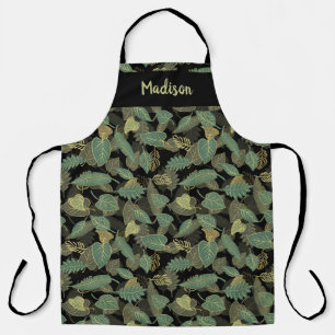 Elegant Leaf Design Botanical Kitchen Apron
