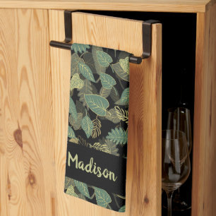 Elegant Leaf Design Botanical Kitchen Tea Towel