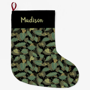 Elegant Leaf Design Botanical Large Christmas Stocking