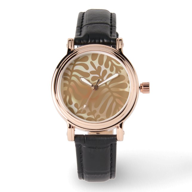 Elegant Leaf Design on a Pearl Latte Background Watch (Front)