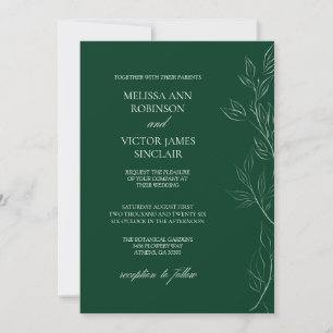 Elegant Leaf Emerald Green Wedding Invitation