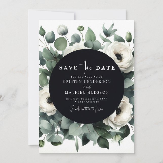 Elegant Leaf Eucalyptus Digital Wedding Save The Date (Front)