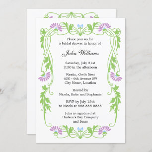 Elegant Leaf Floral Swirls Bridal Shower Invitation