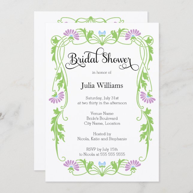 Elegant Leaf Florals and Swirls Bridal Shower Invitation (Front/Back)