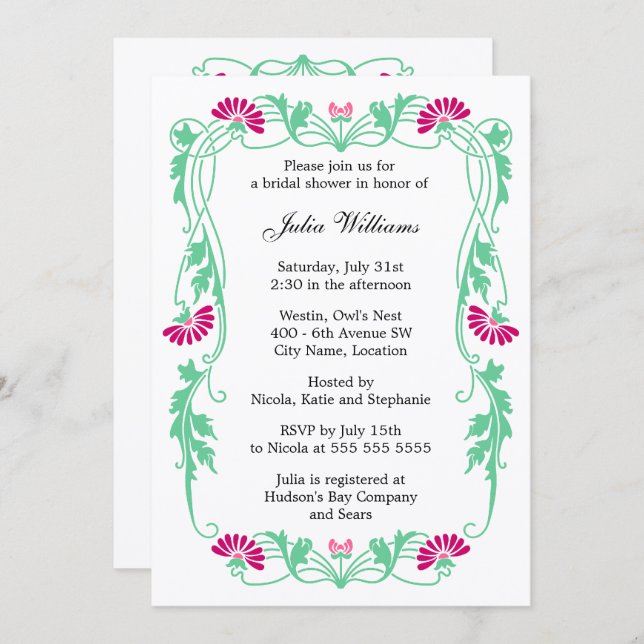 Elegant Leaf Florals and Swirls Bridal Shower Invitation (Front/Back)