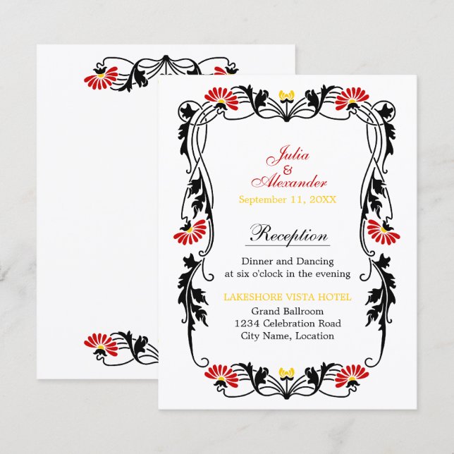 Elegant Leaf Florals and Swirls Reception Cards (Front/Back)