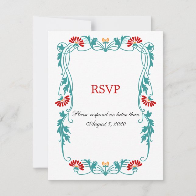 Elegant Leaf Florals and Swirls RSVP / Reply Cards (Front)