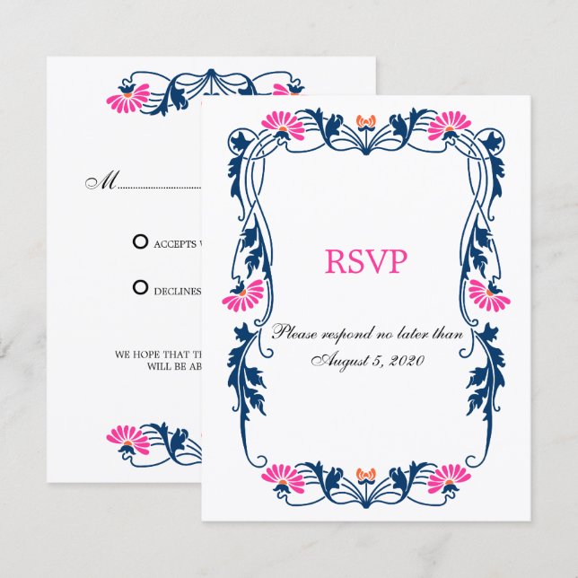 Elegant Leaf Florals and Swirls RSVP / Reply Cards (Front/Back)