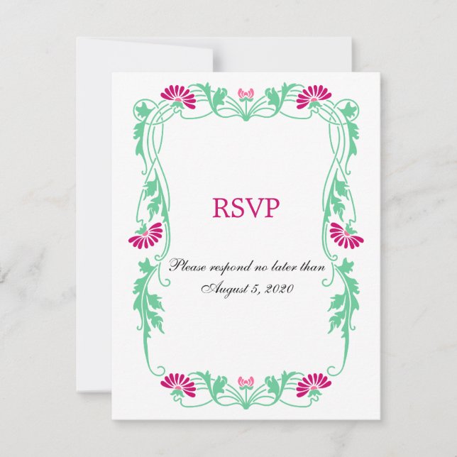 Elegant Leaf Florals and Swirls RSVP / Reply Cards (Front)