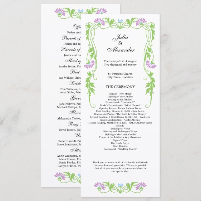 Elegant Leaf Florals and Swirls Wedding Program Programme (Front/Back)