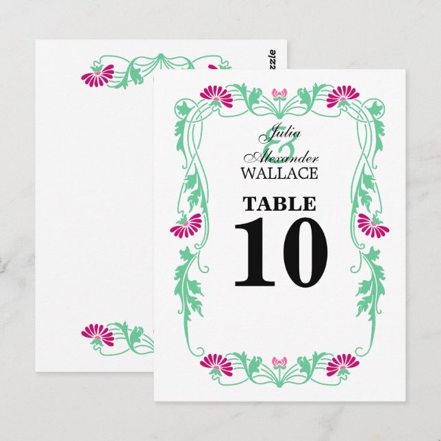 Elegant Leaf Florals & Swirls Table Number Card (Front/Back)