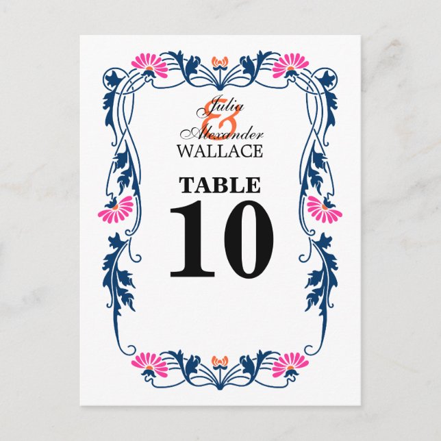Elegant Leaf Florals & Swirls Table Number Card (Front)