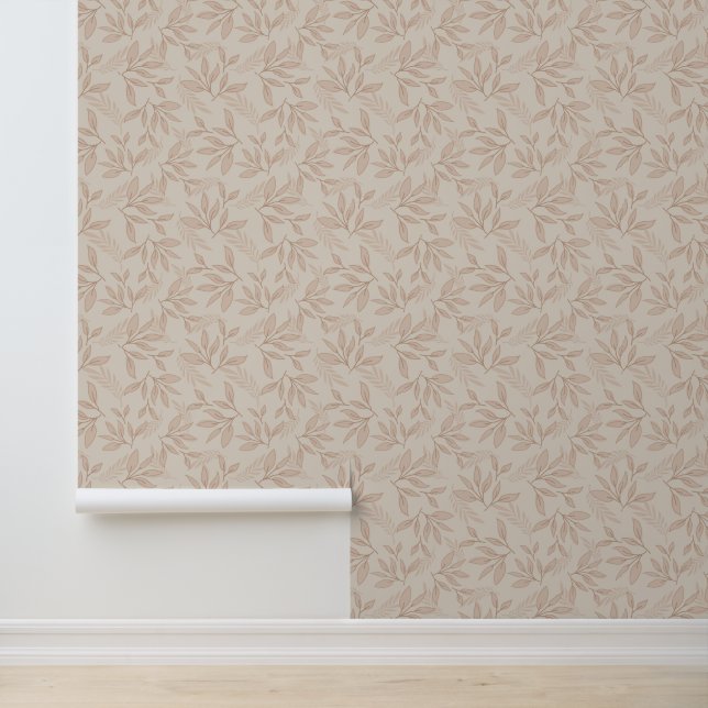 Elegant  Leaf Foliage Terracotta Wallpaper (Application)