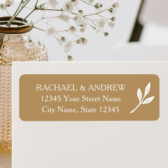 Elegant Leaf Gold White Wedding Return Address (Creator Uploaded)