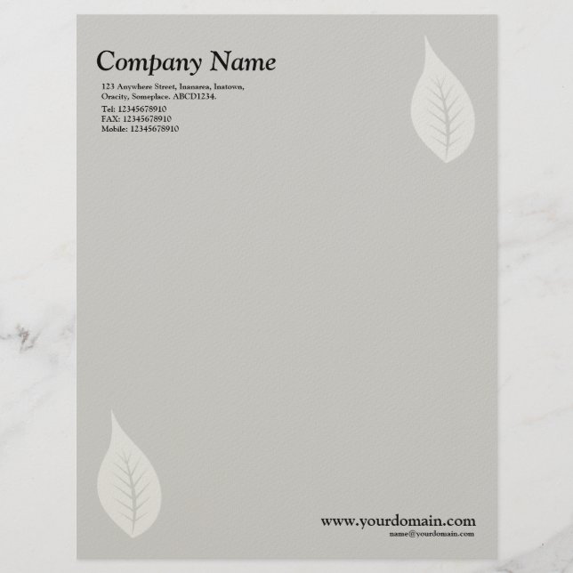 Elegant Leaf - Light Grey (Felt) Letterhead Design (Front)