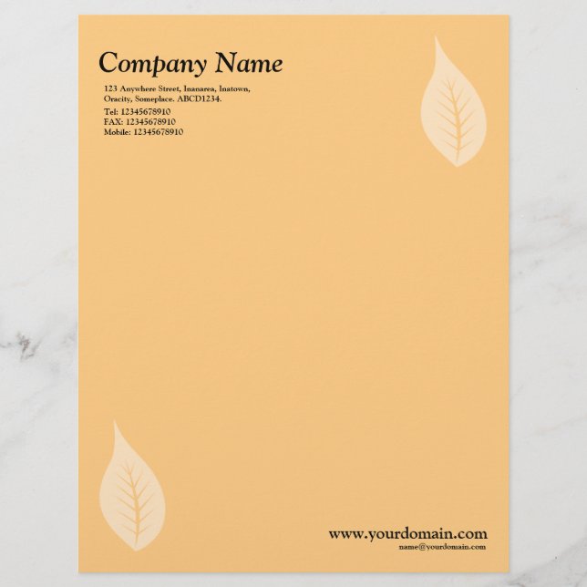 Elegant Leaf - Light Orange Customized Letterhead (Front)