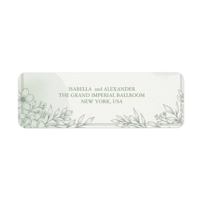 Elegant Leaf Line Art Wedding Wedding Return Addre (Front)