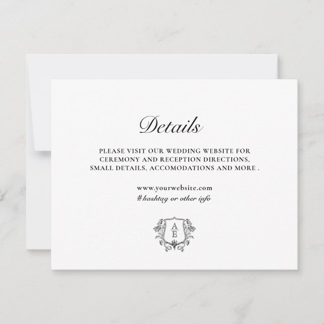 Elegant Leaf Monogram Black & White Enclosure Card (Front)