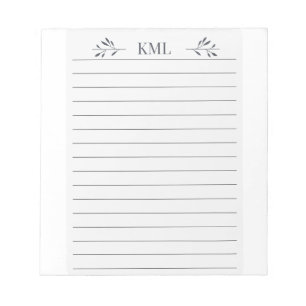 Elegant Leaf Monogram Personalized Lined Notepad