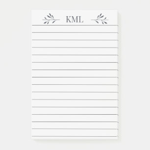 Elegant Leaf Monogram Personalized Lined Post-it Notes