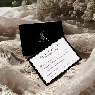 Elegant Leaf Monogram Wedding RSVP  Enclosure Card