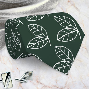Elegant Leaf Pattern Dark Green Tie