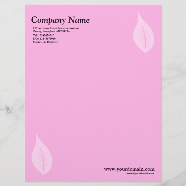 Elegant Leaf - Pink Personalized Letterhead (Front)
