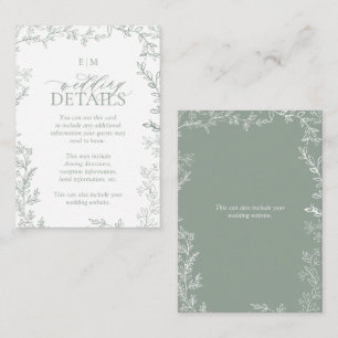 Elegant Leaf Sage Green Monogram Wedding Details Enclosure Card